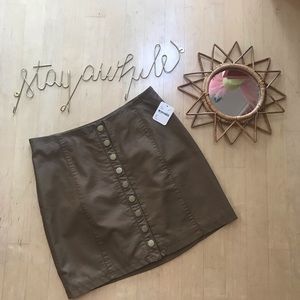 NWT | free people | brown leather snap front skirt